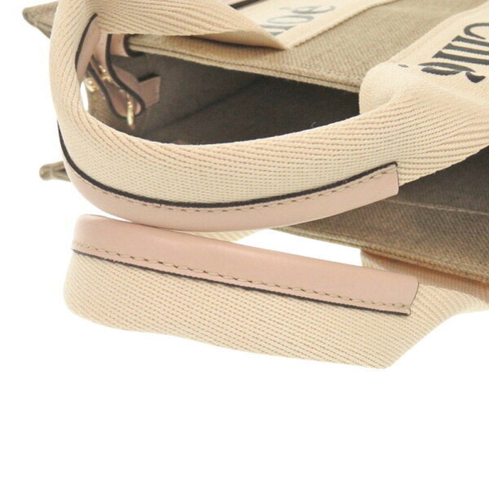 Chloe WOODY tote bag leather canvas beige pink handbag - Picture 7 of 8